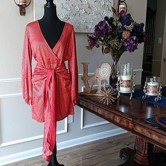 NWT Exclusive Selection Orange And Gold Waist Wrap Mini Dress By CBR. Size XL - Picture 7 of 17